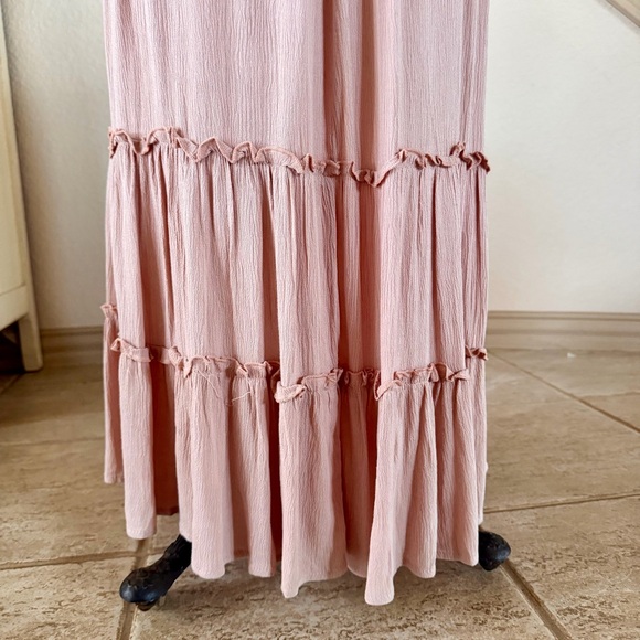 BOHME Size Small Dusty Pink Embroidered Feminine Tiered Ruffle Maxi Dress Spring - Picture 8 of 11